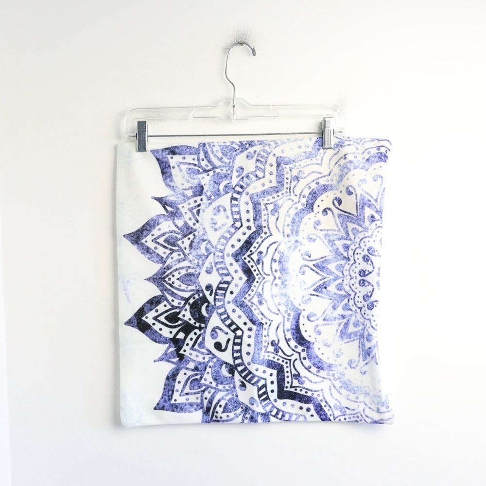 Mandala print pillowcase blue white bohemian maximalism accent decor textile
